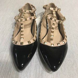 COPY - NWT Black Patent Studded Ankle Strap Flats…